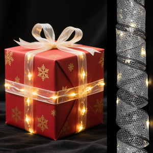 LED Lys Coppertråd Bånd, 3.28Ft Bånd Bøjler Lys Batteridrevne Juletræ Dekorationer Tråd til Fest Vielses Juletræ (Sølv, Warms Lygter)