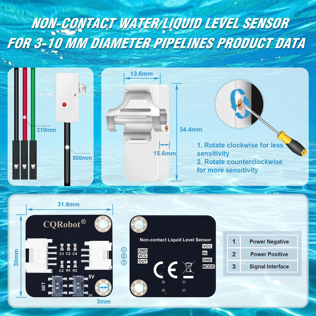 Sensor de Nivel de Líquido No Contacto Capacitivo LinkMejor para Arduino Raspberry Pi