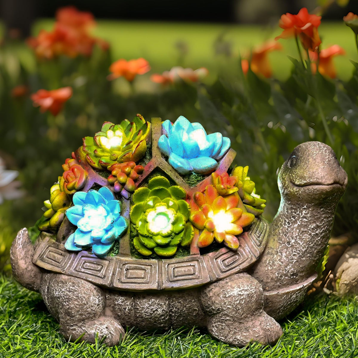 LinkMejor Solar Garden Statues Turtle Figurine Lights for Outside Waterproof