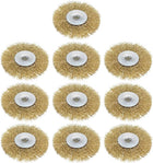 3-Inch Wire Wheel Brush Bench Brass Plated Crimped Steel with 1/4-Inch Arbor Hole 10 Pcs