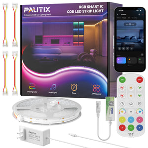 LinkMejor COB LED Strip Lights Pro, UL-Listed RGB Smart IC Chasing Color Addressable COB LED Tape Light, Music Sync Flexible RGB LED Lights, Smart Strip Light, for Party, Bedroom, Color Changing, 20ft
