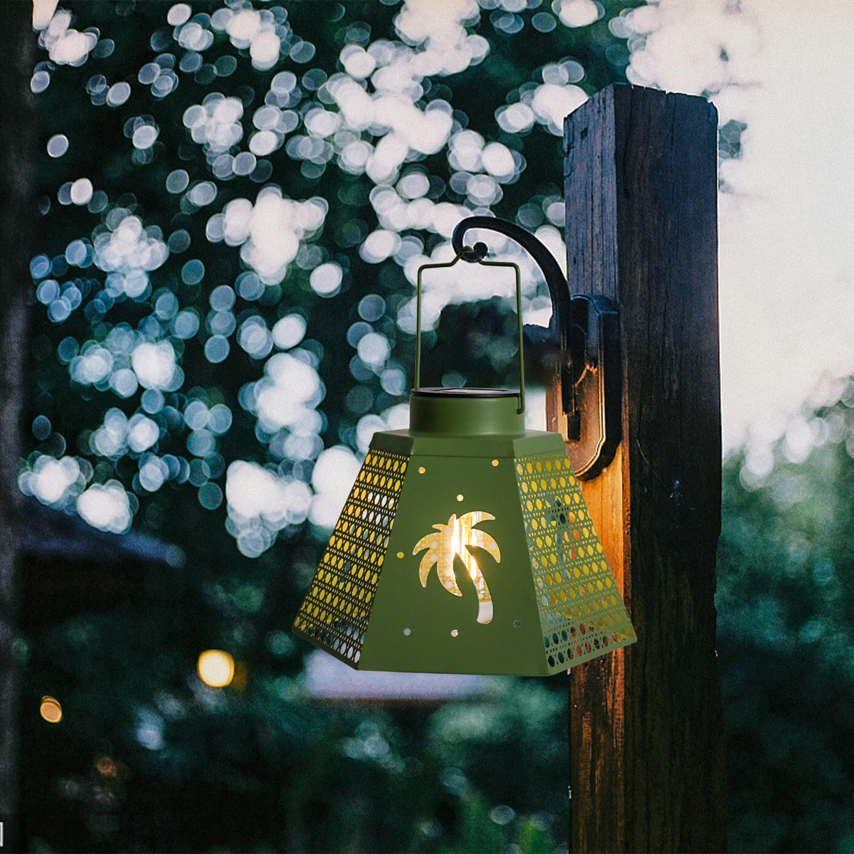Solar Lanterns Outdoor Waterproof 2 Pack Green Palm Tree Hanging Lights