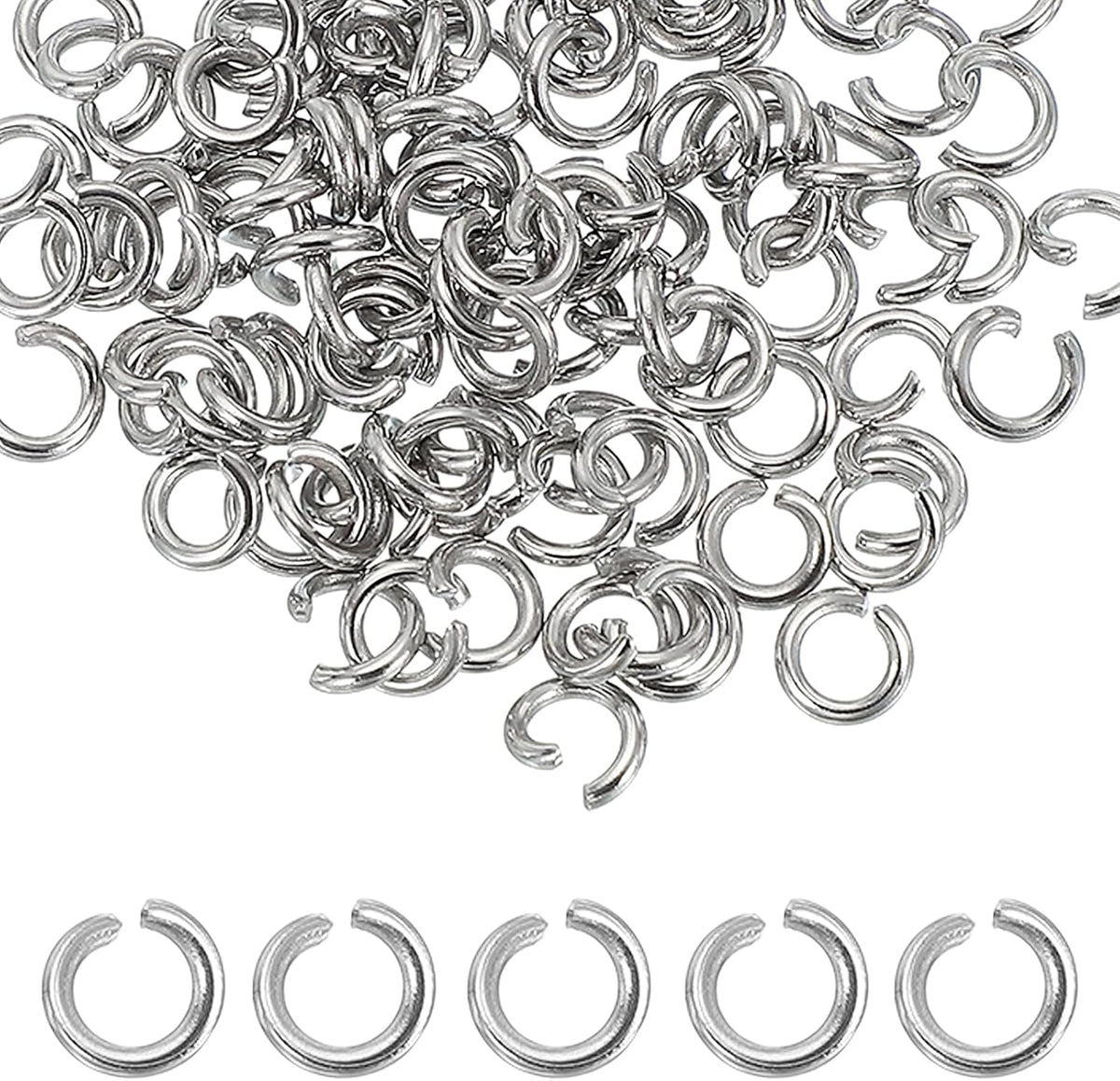 160pcs Open Jump Rings, 6mm Stainless Steel Split O Rings 1.2mm Thick Connector Ring for Bracelet Necklace Pendant Jewelry Keychain DIY Craft Making, Silver