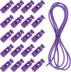 25 Pcs Double Hole Cord Locks with 39Inch Elastic Shock Cord, Plastic Spring Toggle Stopper Clip with Stretch String for Shoelaces Drawstrings Paracord, Purple