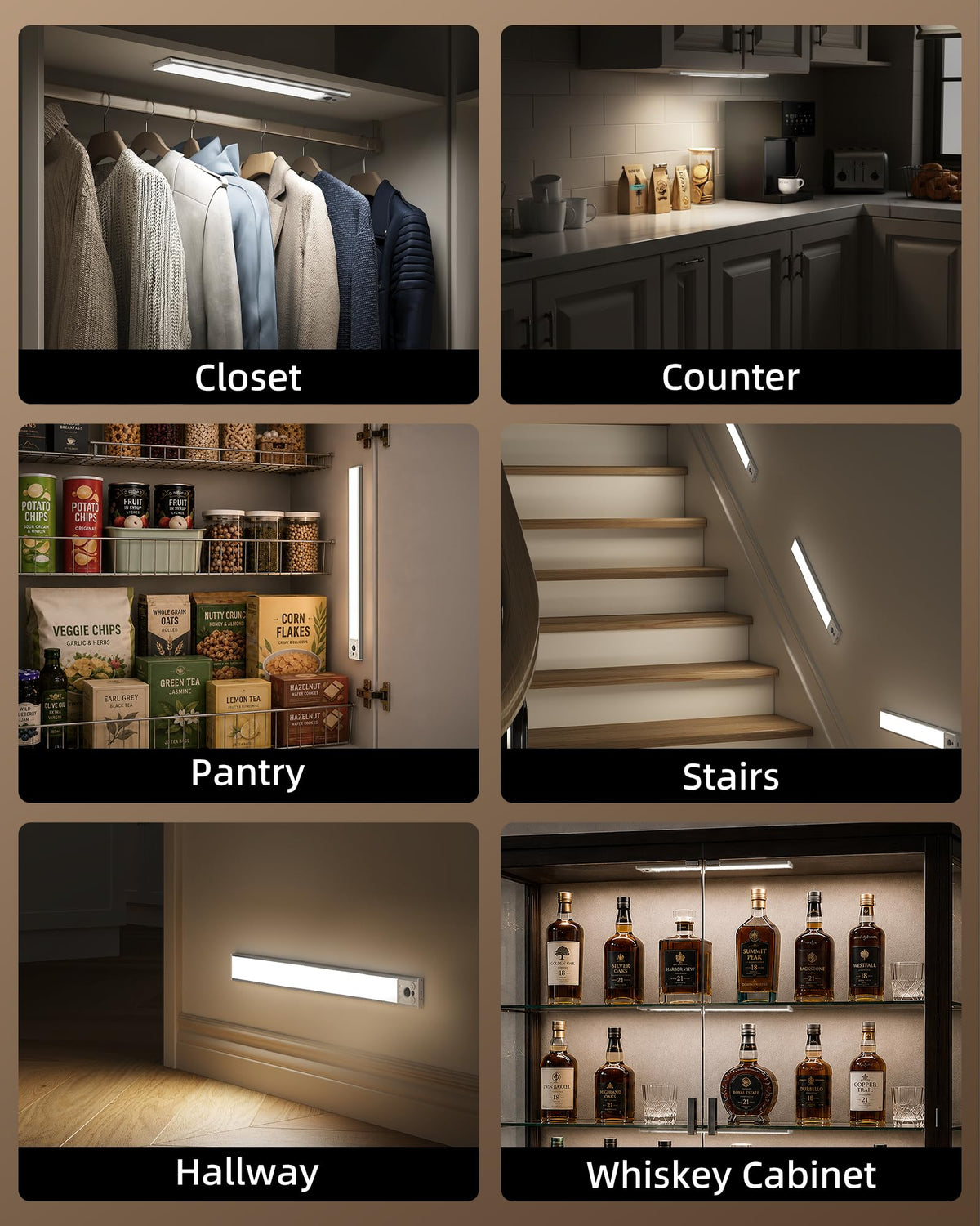 Luces bajo mostrador de 16.5 pulgadas, luces bajo gabinete con sensor de movimiento.