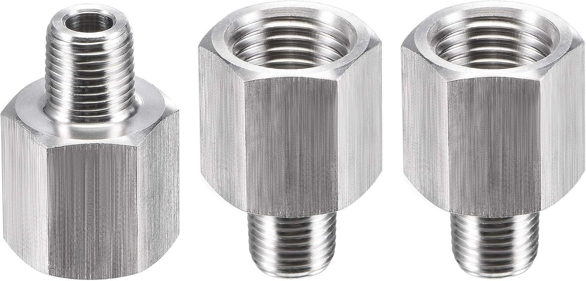 Pipe Fitting Reducer Adapter 1/8" NPT Male x 1/4" NPT Female for Water Oil Air Pressure Gauge Temp Sensor, Stainless Steel, 3pcs