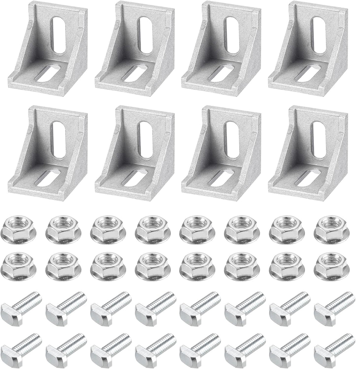 8Set Inside Corner Bracket Gusset Kits, 38x38x35mm 4040 Angle Connector for European 4040 Series Aluminum Profile (Silver/ 16 x Hex Flange Nuts & T-Slot Screws)