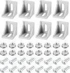 8Set Inside Corner Bracket Gusset Kits, 38x38x35mm 4040 Angle Connector for European 4040 Series Aluminum Profile (Silver/ 16 x Hex Flange Nuts & T-Slot Screws)
