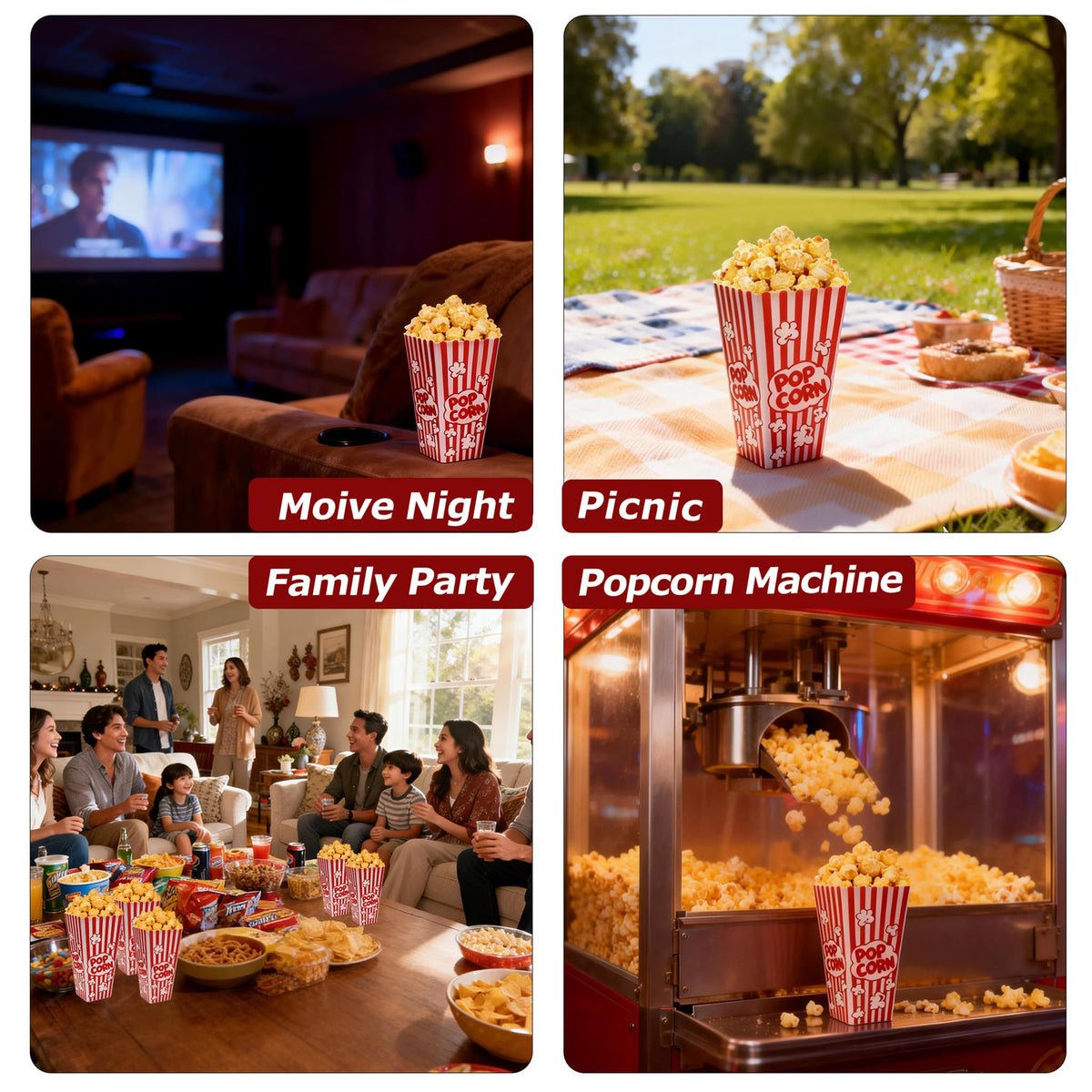LinkMejor 5 Pack Contenedores de Popcorn de Plástico, Cajas de Popcorn Reusables