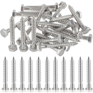 LinkMejor 50 stuks 1/4" x 2" hexagonale kop lasbouten voor hout, zilver