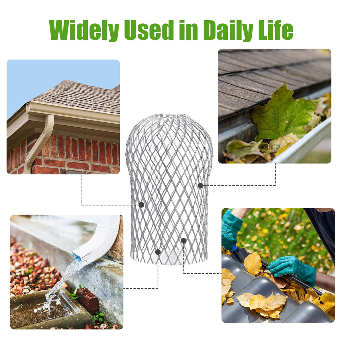 4 Pack Gutter Downspout Guards, Expandable Leaf Filter Strainer, Adjustable Gutter Guard Protector, Rust-Proof Downspout Guard to Prevent Leaves, Debris & Rodents from Clogging