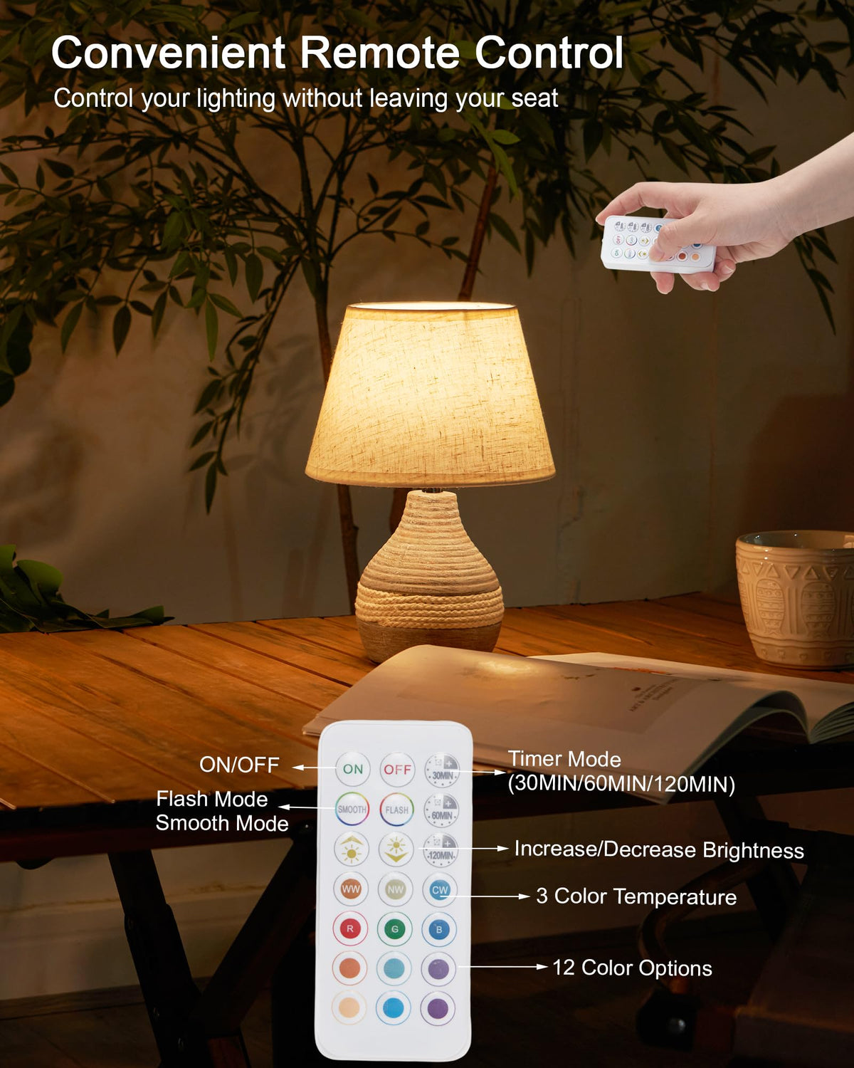 LinkMejor 10" H Small Rechargeable Cordless Ceramic Table Lamp, Coastal