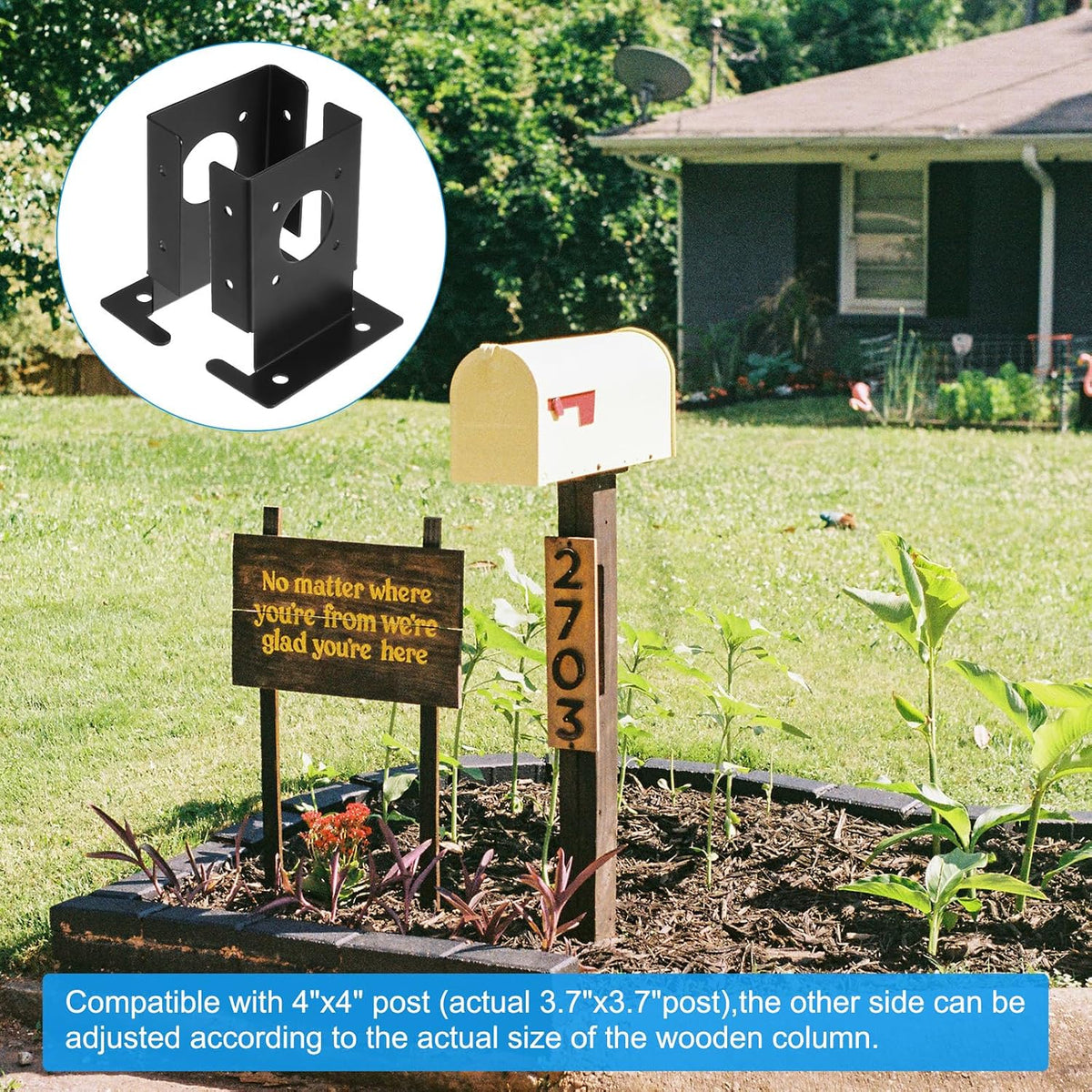 4pcs Adjustable Deck Post Base Brackets, 4"x4" Deck Post Base Wood Fence Post Base Brackets for Deck Railing Mailbox, Black