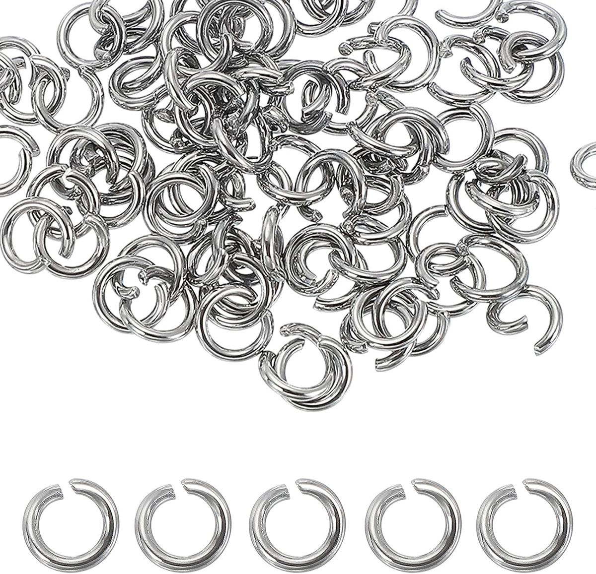120pcs Open Jump Rings, 8mm Stainless Steel Split O Rings 1.5mm Thick Connector Ring for Bracelet Necklace Pendant Jewelry Keychain DIY Craft Making, Silver