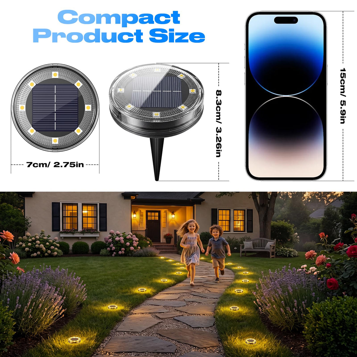 LinkMejor Luminile Solare pentru Pământ Outdoor Antirust Disk, 16pachet Călduțe Albe
