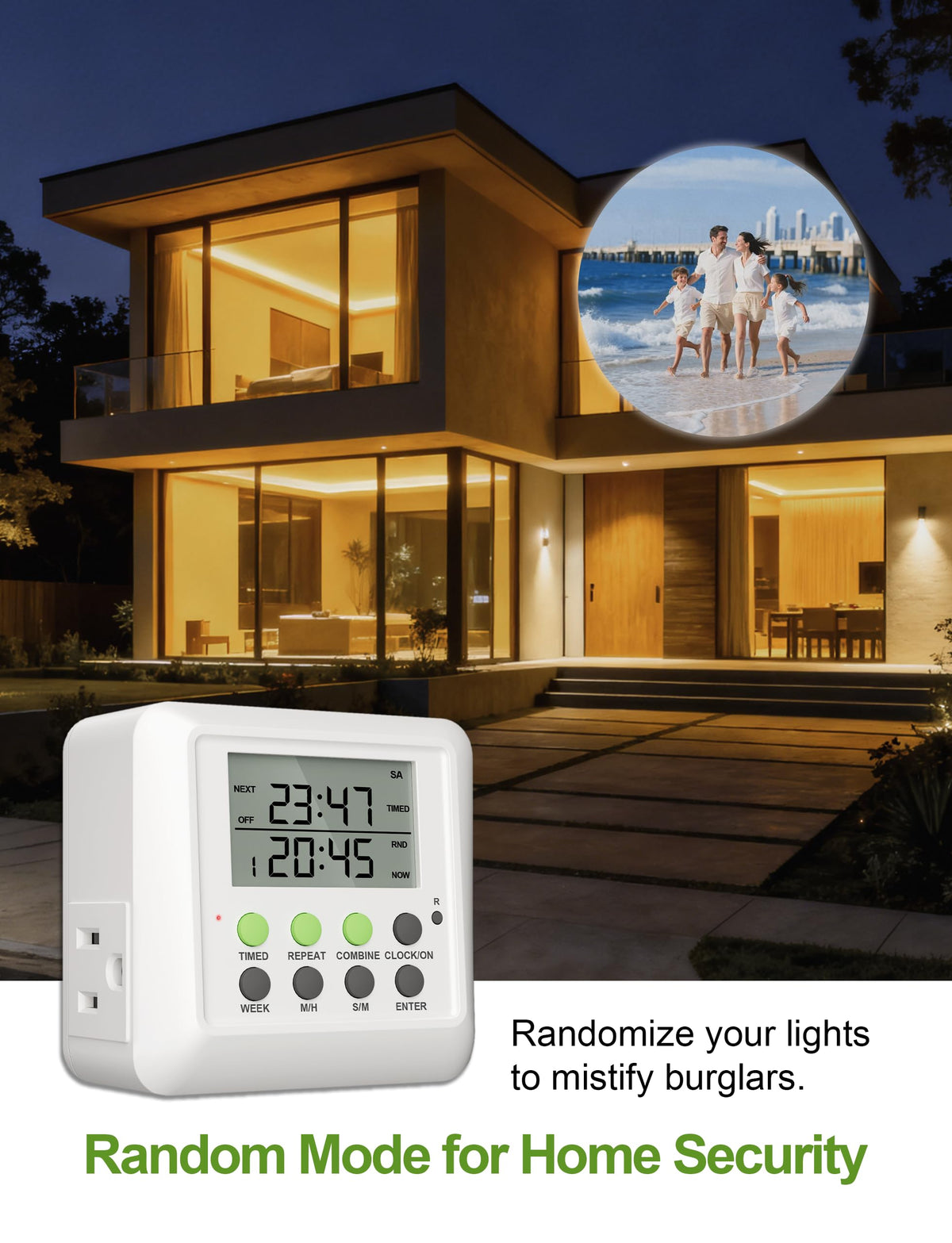 LinkMejor 3-in-1 Dual Outlet Timer Plug con Ciclo a Intervallo per Interno, Interruttore Timer Digitale Programmabile 24 Ore/7 Giorni (15A, 1875W)