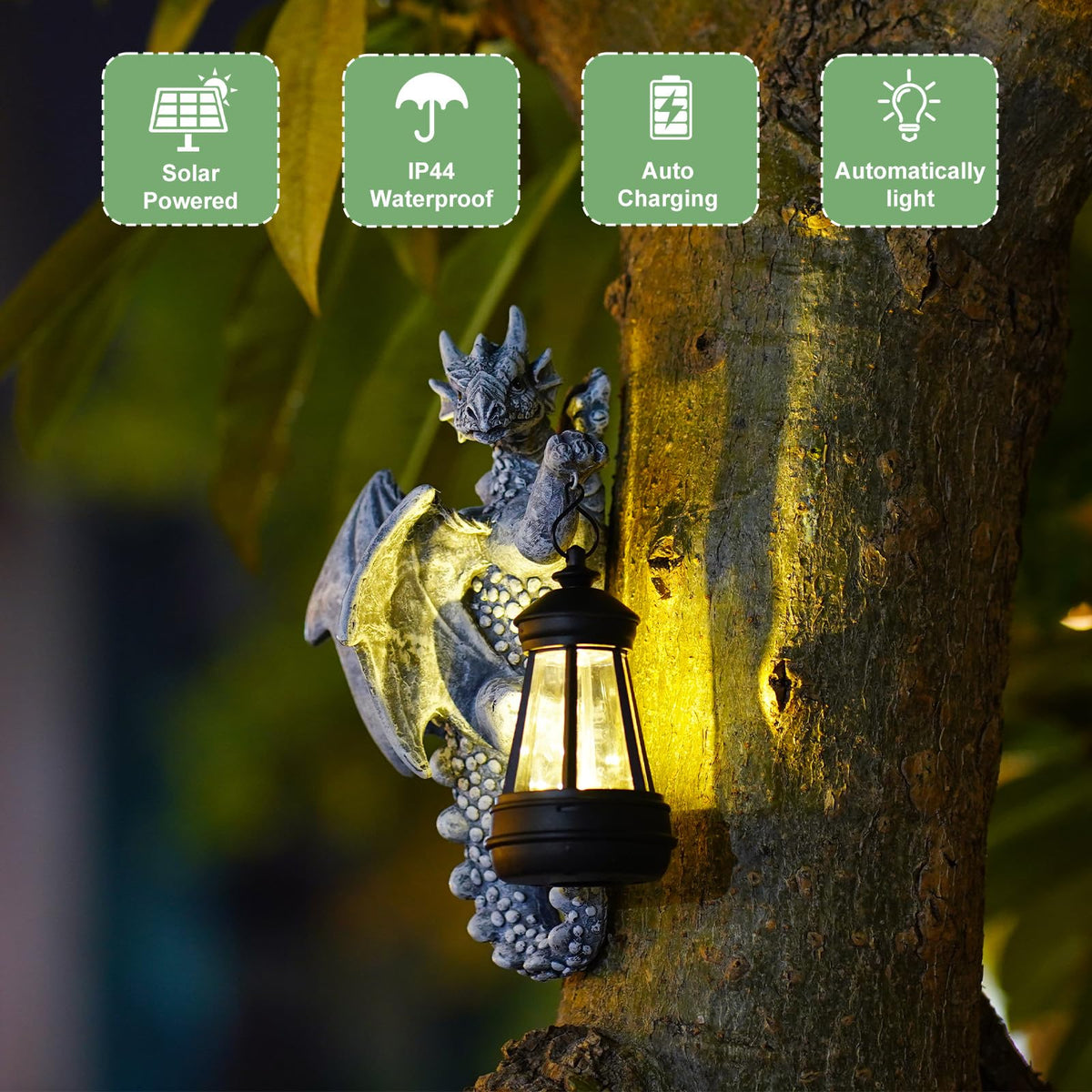 Solar Dragon Tree Decor Outdoor, Hanging Dragon Statue with Lantern