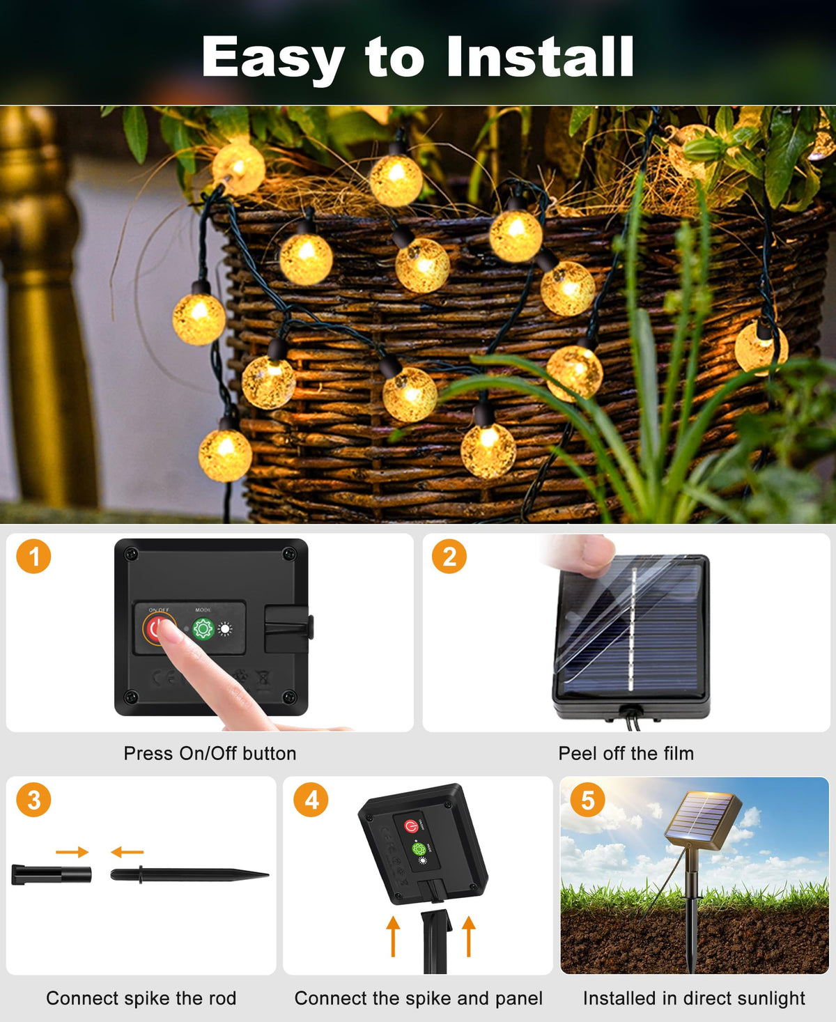 LinkMejor 2 Pack Solcelle Kædebelysning Udenfor, Totalt 98FT 100 LED Krystalglobus