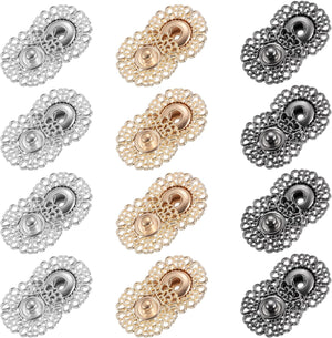 24 Sets Hollow Flower Snap Buttons, 25mm Press Buttons Metal Snap Fasteners for Clothes DIY Crafts, Silver/Gold/Iron Grey