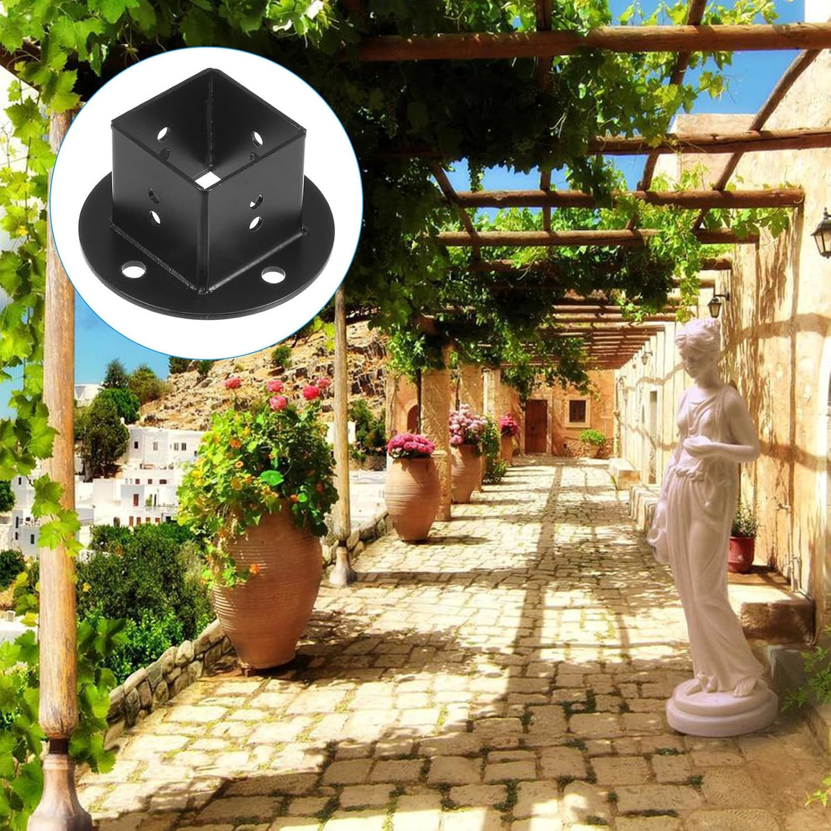 2pcs Square Floor Flange, 2" X2" Post Base Brackets Kit Wall Mount for Deck Railing Mailbox, Black