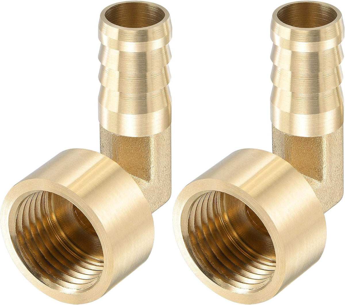 Brass Hose Barb Fitting Elbow, 16mm Barbed x G1/2 Female Pipe Connector Adapter for Water Fuel Air, Pack of 2