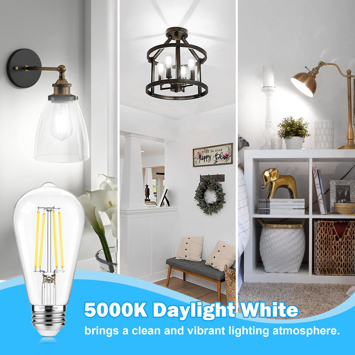 LinkMejor Lumină LED Edison Vintage Reglabilă 5000K Alb de Zi 60W Echivalent