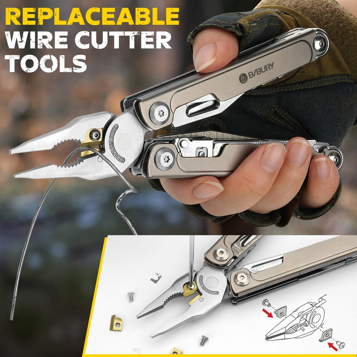 LinkMejor Titanium Alloy Multitool z nożem Damaszku i nożyczkami, BI2049TI