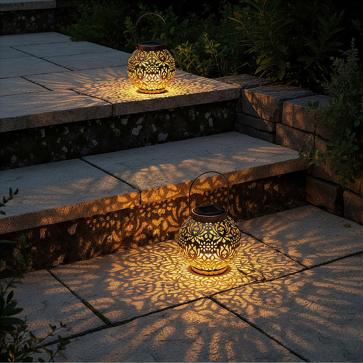 LinkMejor 2 Pack Lanterna Solar de Suspensão para Exterior, Iluminação à Prova de Água Cobre