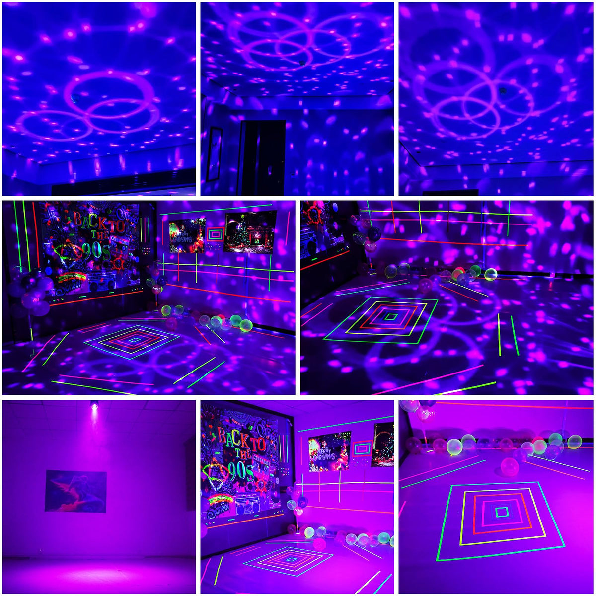 LinkMejor 2 in 1 Glow Party Black Light Disco Ball Light with Sound Activated Strobe Dj Party Lights Black Lights, for Halloween Christmas Birthday Decor Classroom Room Family Party Decor