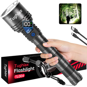LinkMejor Rechargeable Flashlights High Lumens, 90,000 Lumens Super Bright LED Flashlight Tactical Flashlight with LCD Digital Display, 5 Modes Zoomable Waterproof Powerful Handheld Flashlight for