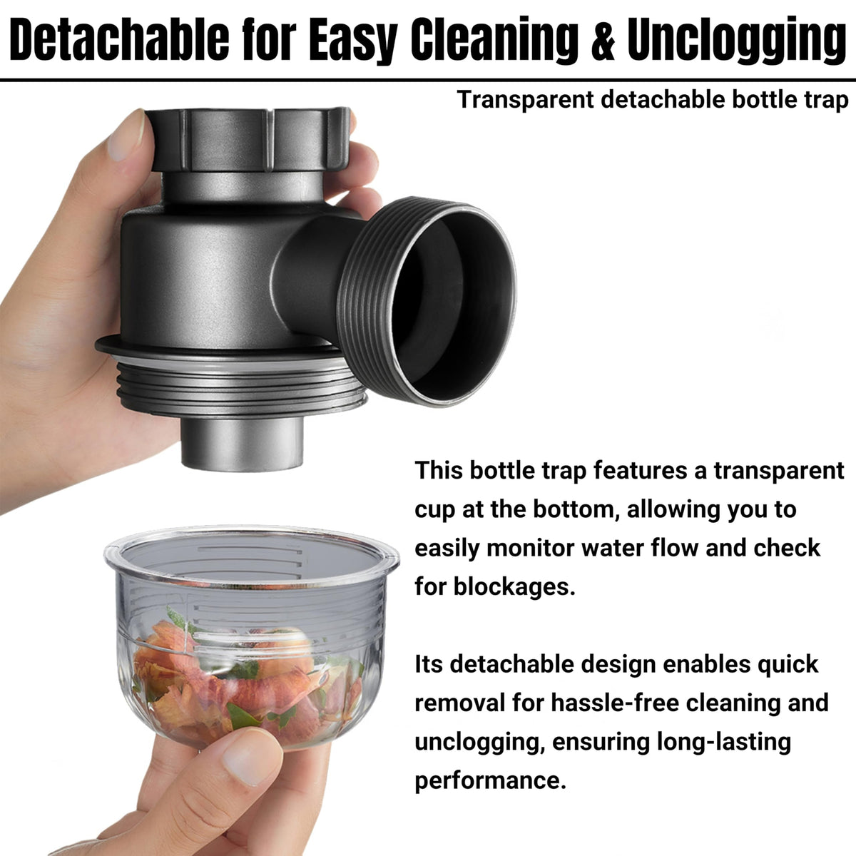 1-1/2 Inch Clear Bottle Trap, P-Trap Replacement For Kitchen And Bathroom