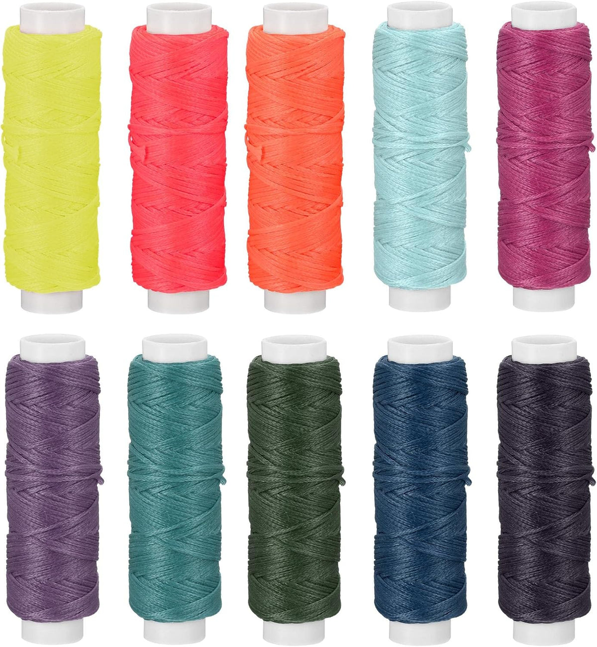 LinkMejor 10 Colors Waxed Threads 16 Yards 0.8mm Dia Polyester Leather Sewing Thread Flat String
