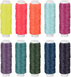 LinkMejor 10 Colors Waxed Threads 16 Yards 0.8mm Dia Polyester Leather Sewing Thread Flat String