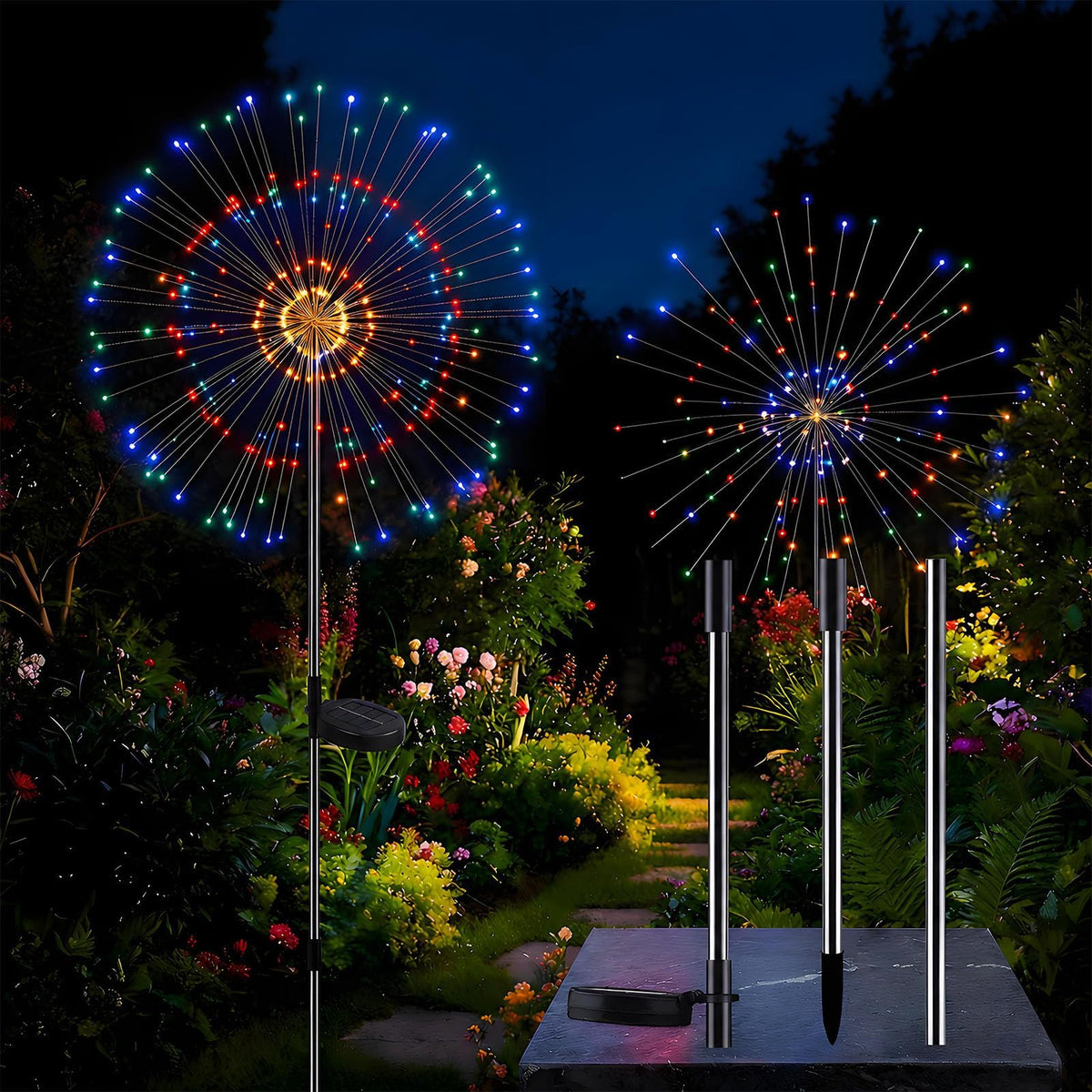 2-Pack Feuilles d'Artifices Solaires Étanches pour Extérieur, Lumières de Fées de Jardin
