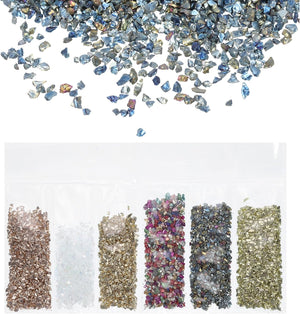 Crushed Glass High Luster Chips 1-3mm 29g Irregular Glass Metallic Crystal Chips for Resin Arts Craft DIY Vase Filler Jewelry Making Decoration, 6 Colors, Golden Color Series