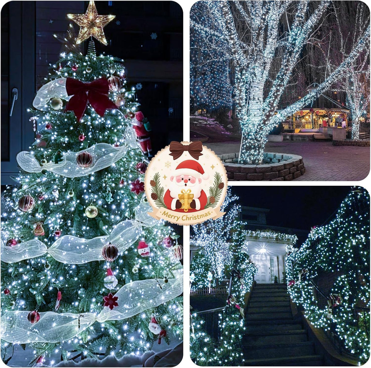 LinkMejor Luci a Stringa di Natale Esterne Collegabili 99Ft 300LED, Bianco Freddo