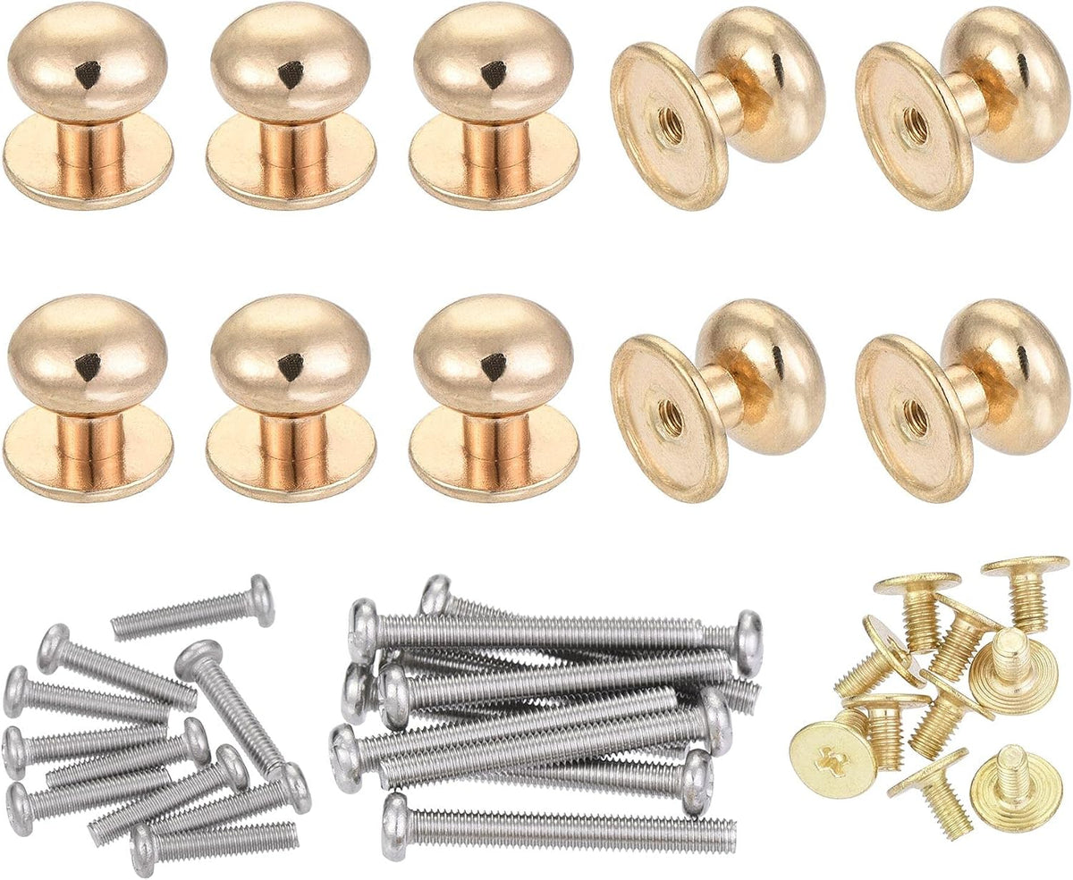 12mm hoveddiameter runde greb, 10stk zinkleger for skuffetræk, gaveboks skabsdør greb med M3x14, M3x25 skruer, lys guld