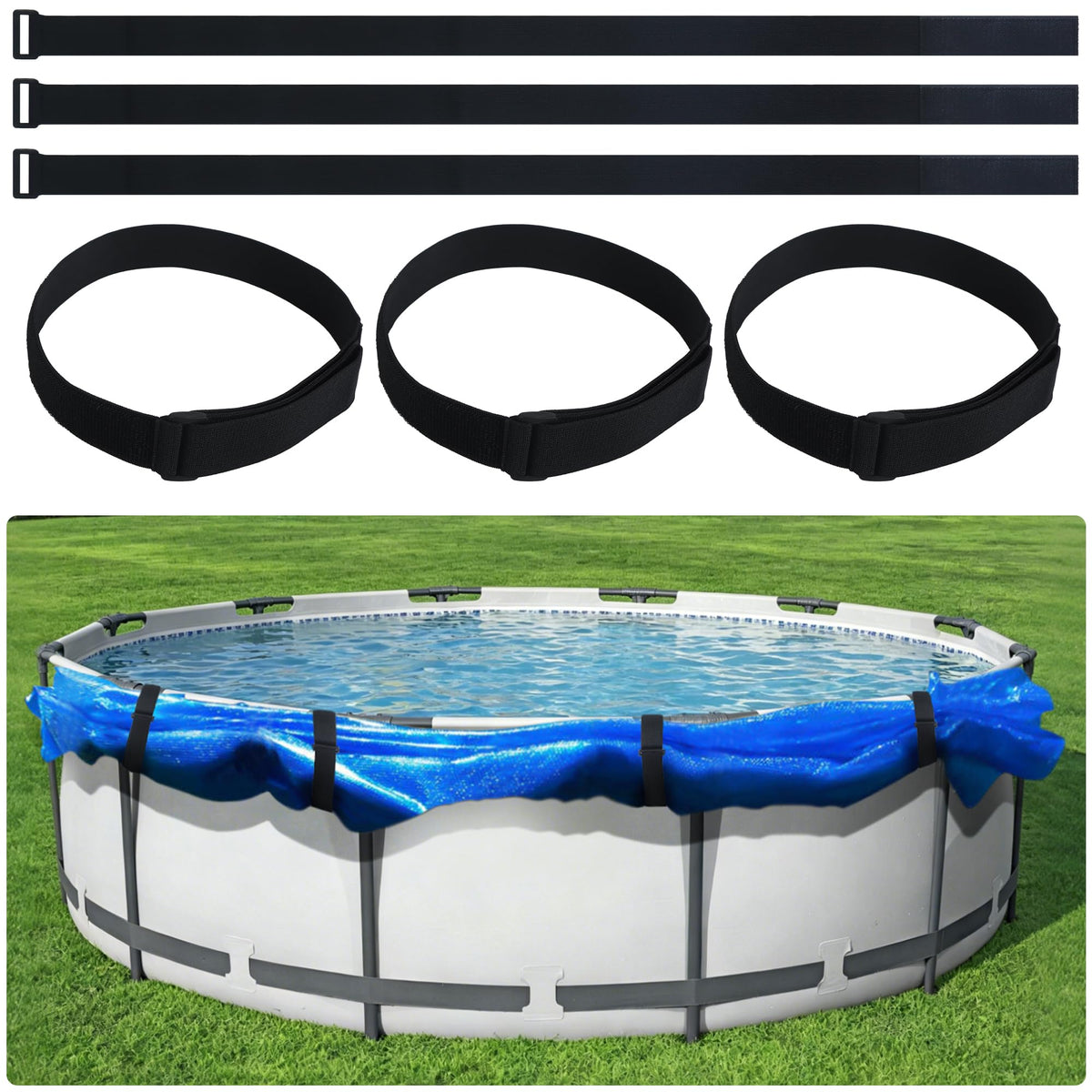 LinkMejor 6Pcs Couvre-Piscine Solaire Support, Ceintures d'Étanchéité Réglables Solaire