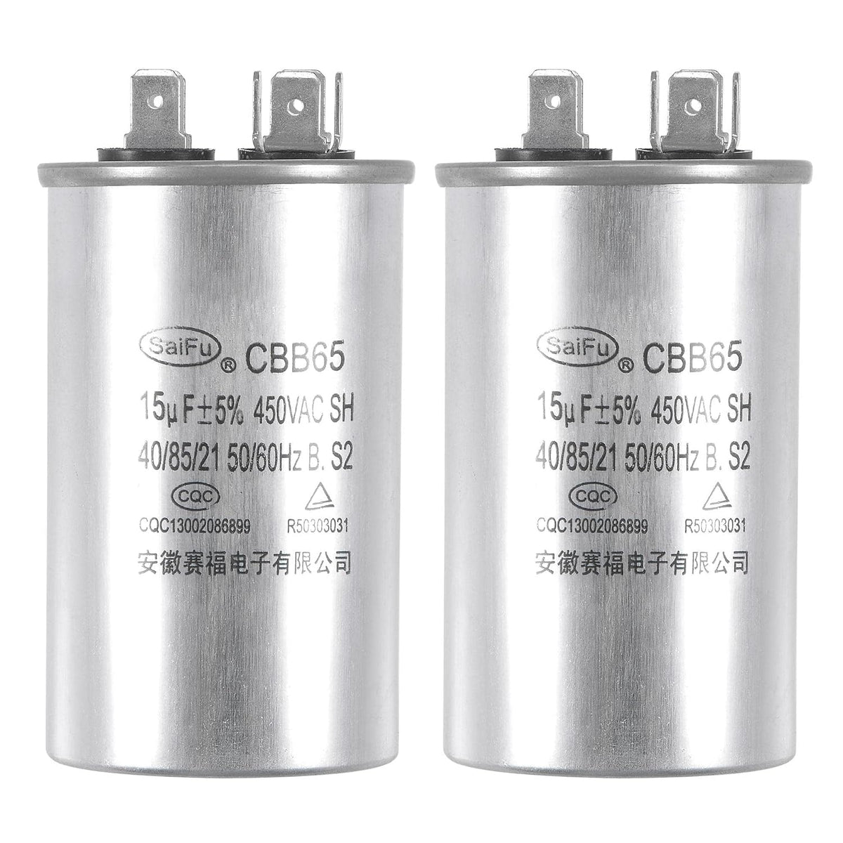 Run Capacitor Round CBB65 15uF 15mfd 450V AC 40/85/21 Aluminum Case with Terminal for Air Conditioner Compressor Motor Heat Pump Condenser 2Pcs