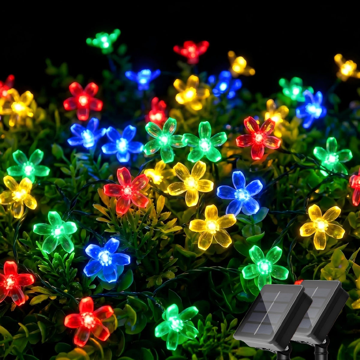 LinkMejor 2 Pack 50 LED Luzes de Flor de Corda Solar à Prova d'Água para Exterior
