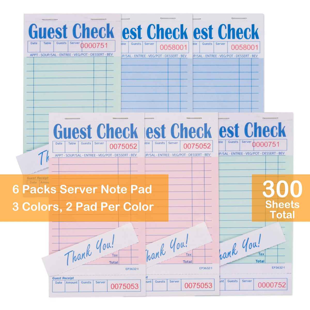LinkMejor Pad Pemeriksa Tamu untuk Server (Beragam-6 pad), 50 Lembar/Pad