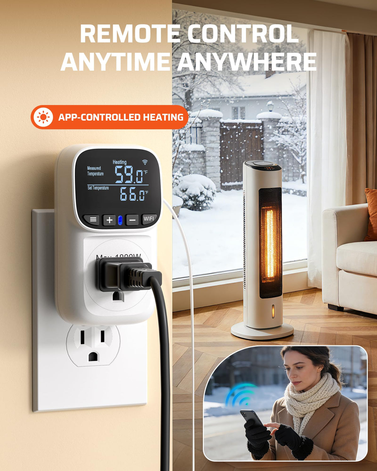 LinkMejor Smart WiFi Regulator Temperatuury Złączka, 15A/1800W, 24H Timer