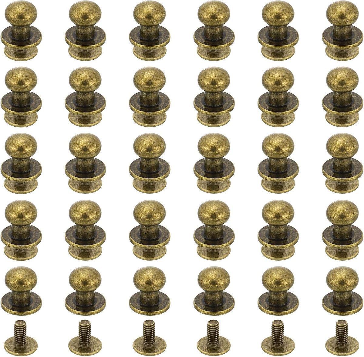 30Pcs 7mm Chicago Screws Round Head Button Leathercraft Rivets for DIY Leather Crafting Decoration Handbag Shoes Belt Repair, Light Gold