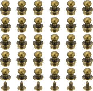 30Pcs 7mm Chicago Screws Round Head Button Leathercraft Rivets for DIY Leather Crafting Decoration Handbag Shoes Belt Repair, Light Gold