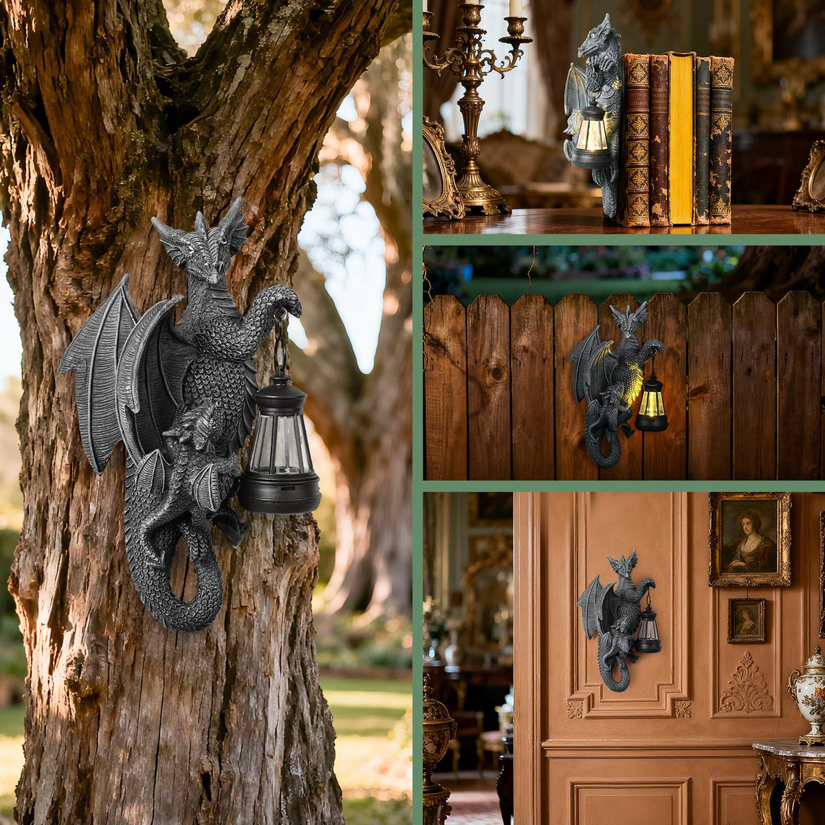LinkMejor Solar Dragon Decor Tree Hugger Statue | Outdoor Garden Statue with LED Light for Yard, Patio, Balcony | Fantasy Dragon Figurine for Trees, Walls, Fences | Unique Gift for Women, Men & Mom