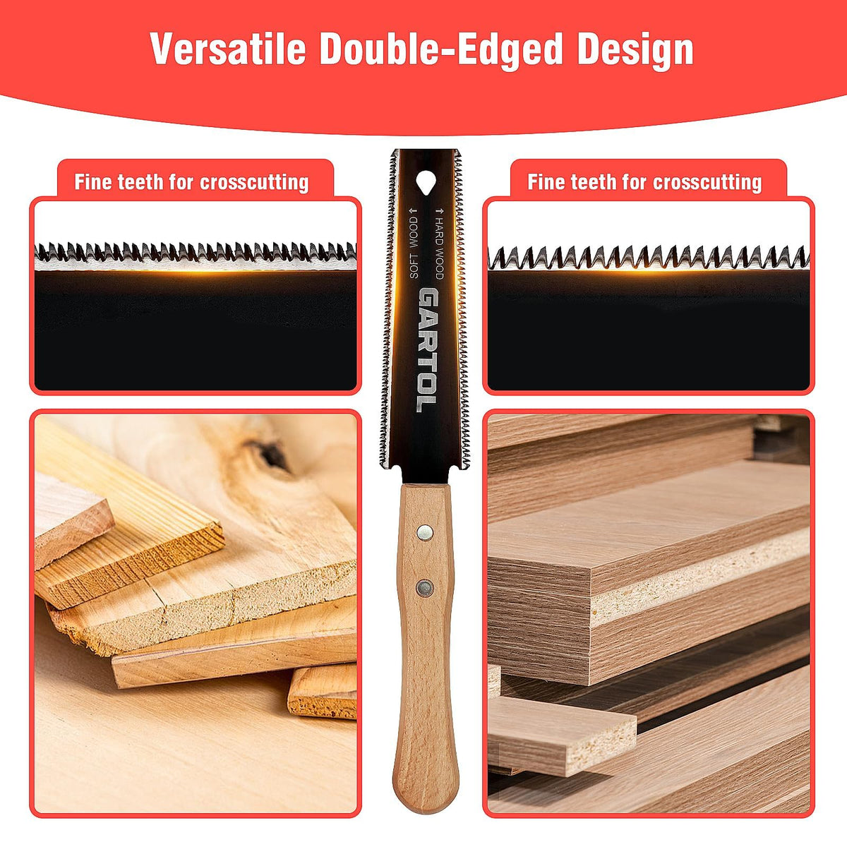 Taglierina Manuale per Legno LinkMejor, 2 Pezzi Taglierina Trascinabile Giapponese con Taglio a 6 Pollici e Lame a Doppio Taglio SK5 Flessibile e Manico in Legno, Attrezzi di Lavorazione del Legno Precisi per Fai Da Te, Artigianato, Scavamento, Lavor
