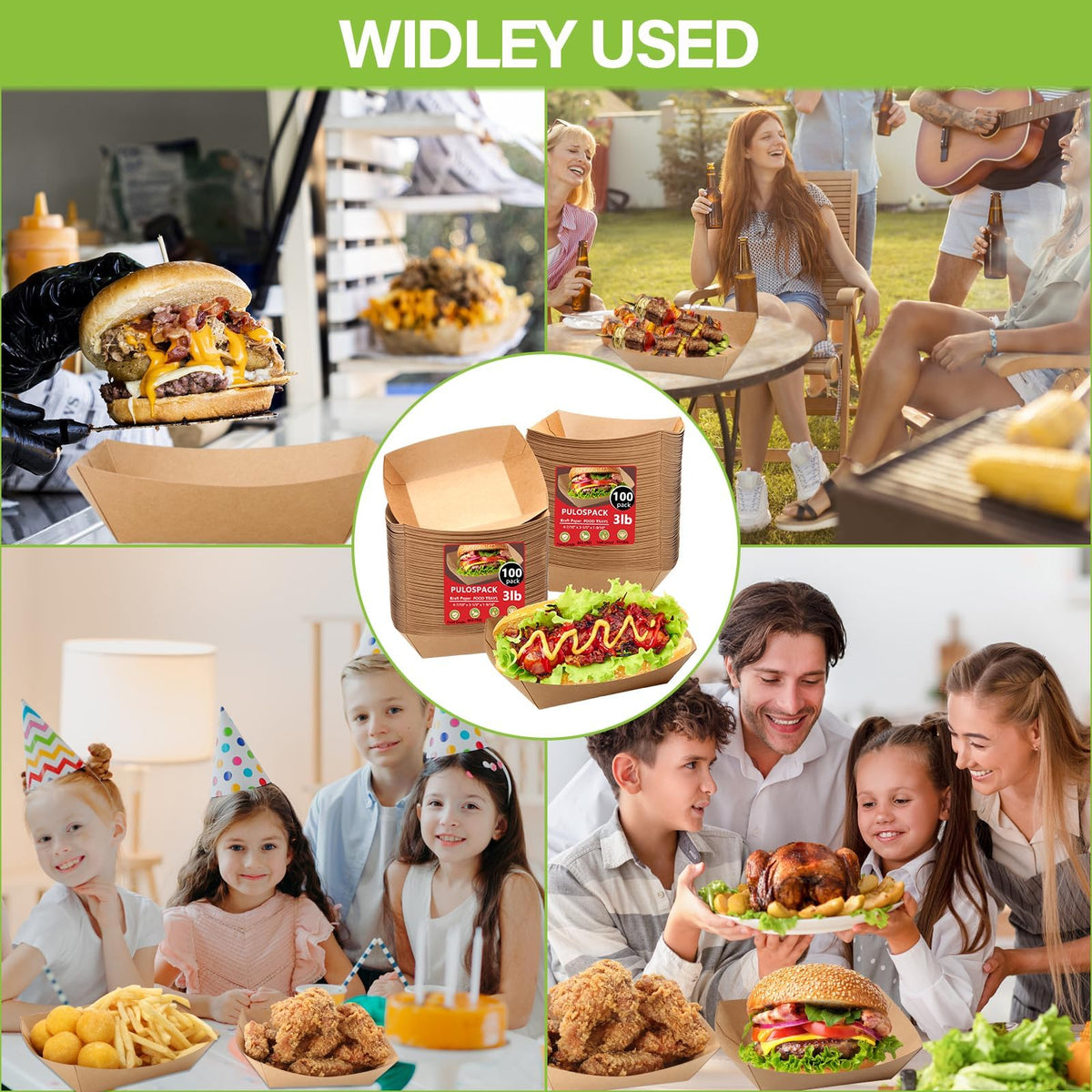 LinkMejor 100 Pack 3lb Paper Food Trays
