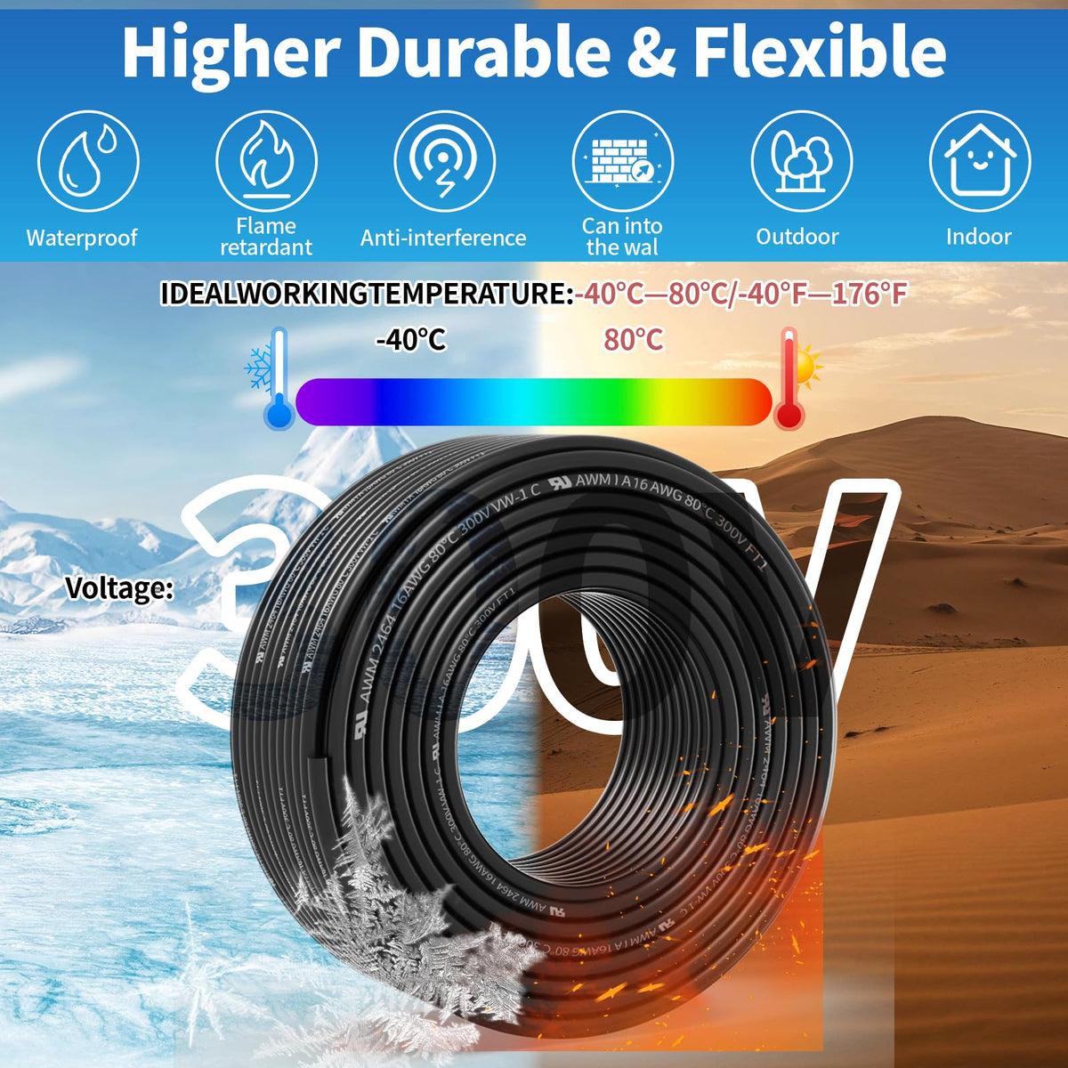 16 Gauge 4 Condutor Cabo Isolado 50FT, UL2464 16 AWG 4 Isolado Cable