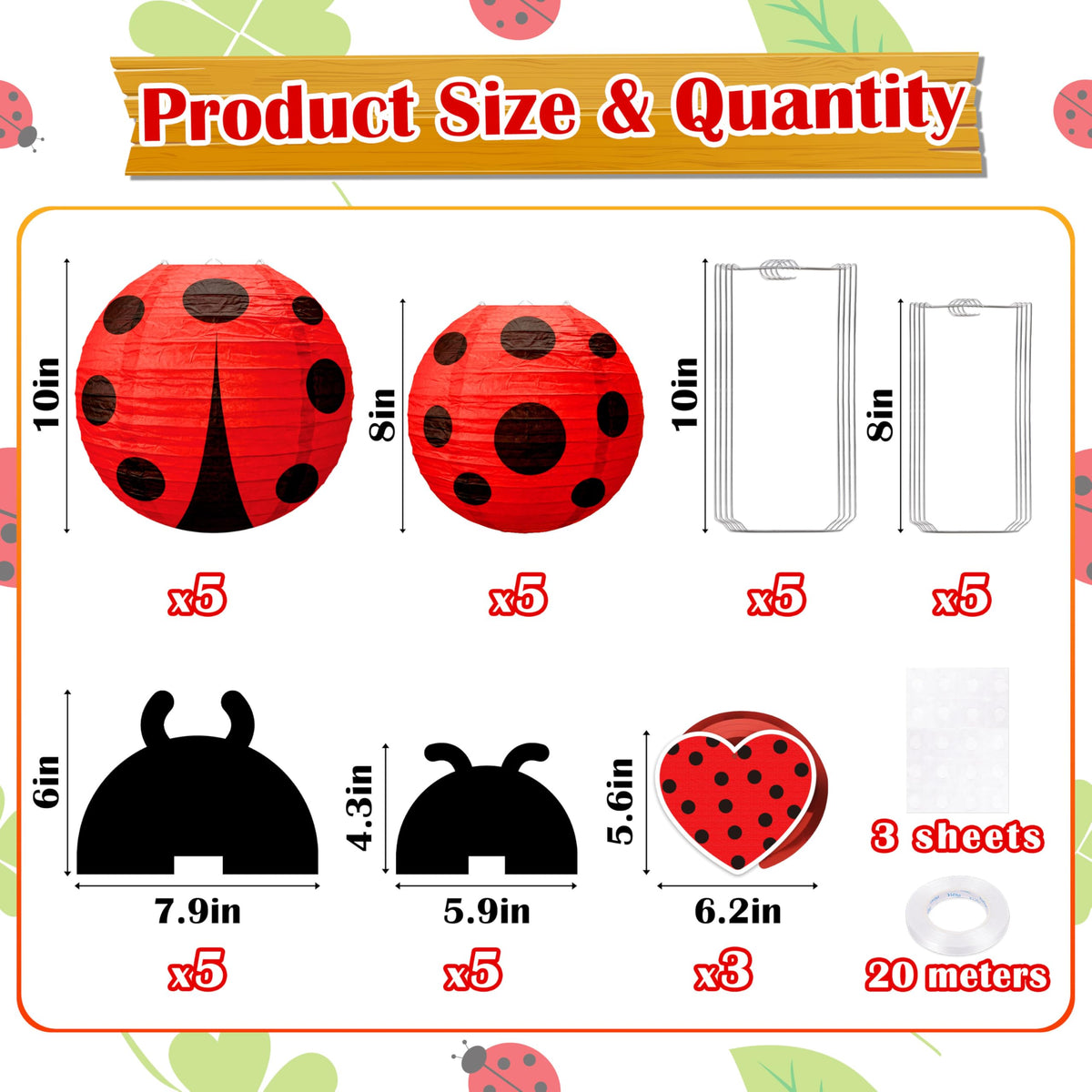 13PCS Ladybug Parti Dekorasyonu Kağıt Lületaşı Asılı Sarmallar Seti