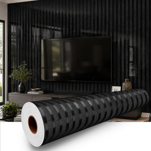 LinkMejor Black Metallic Peel and Stick Wallpaper, 23.6 x 118 in